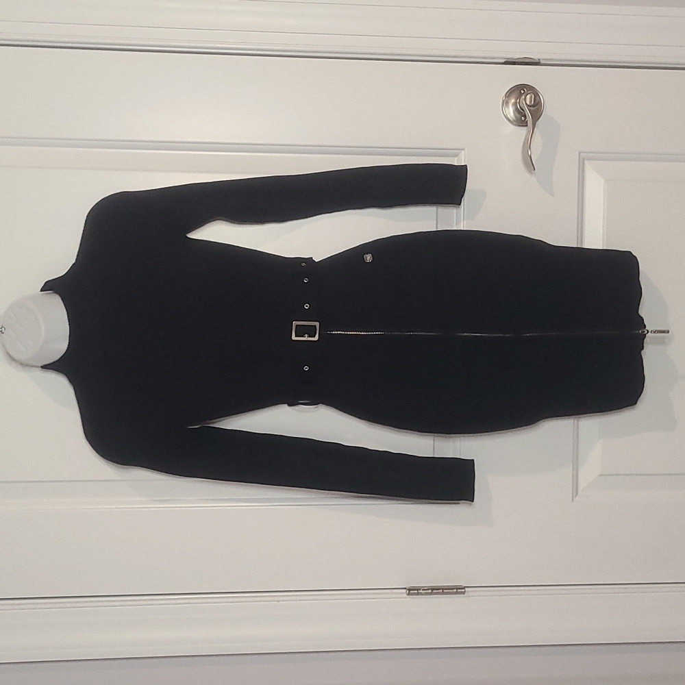 Black Belted Sweater Dress